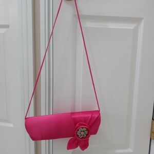 Pink Satin Clutch with Floral Accent
